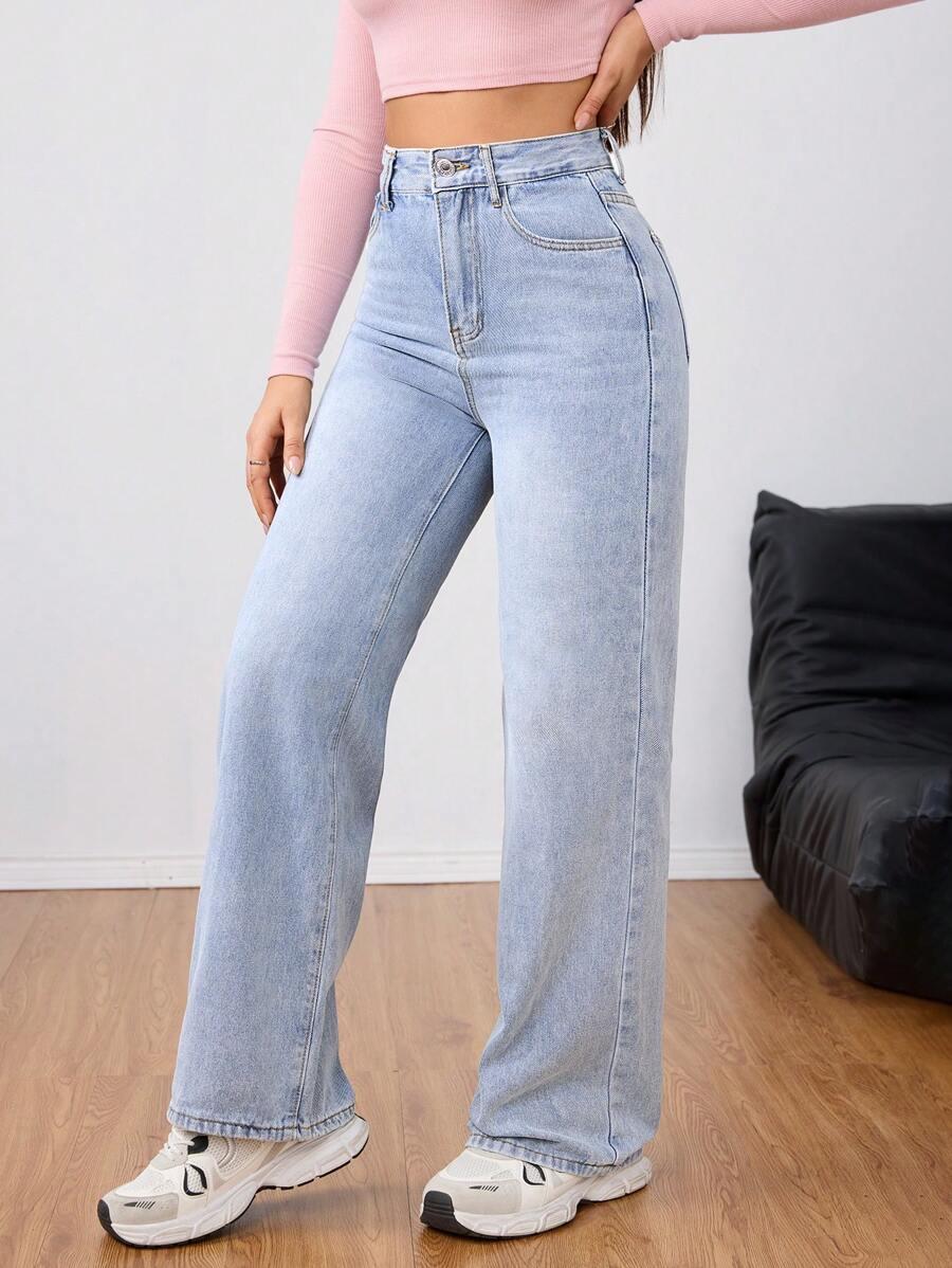 NIEBIESKIE SPODNIE JEANS SZEROKA NOGAWKA
