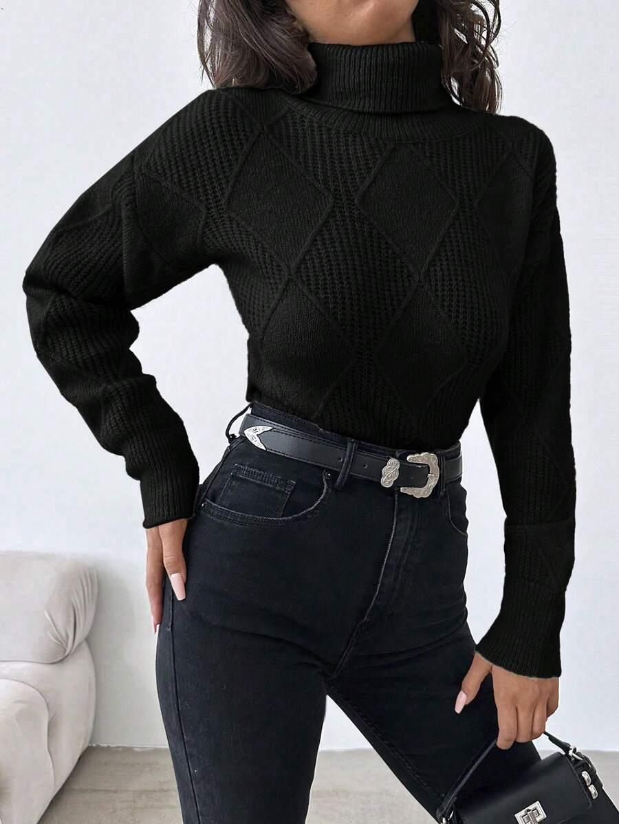 CZARNY LUŹNY SWETER DZIANINA GOLF