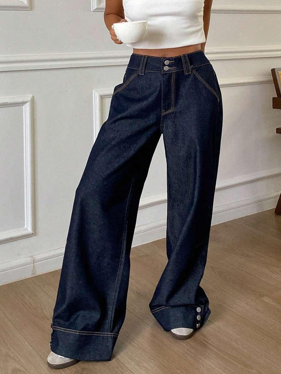GRANATOWE SPODNIE JEANS