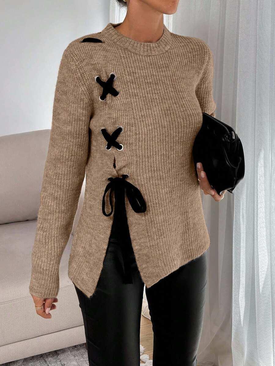 SWETER Z DŁUGIM RĘKAWEM WIĄZANIE