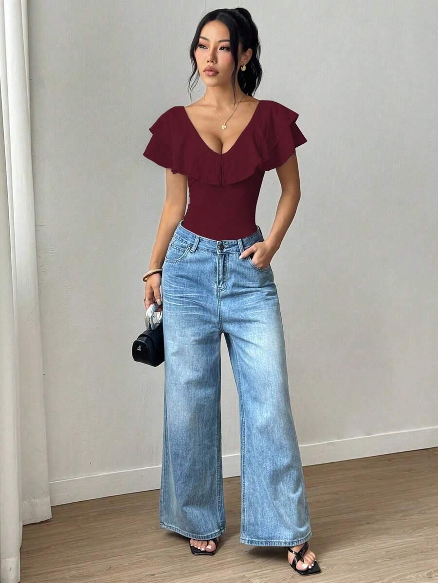 burgundowe body falbana