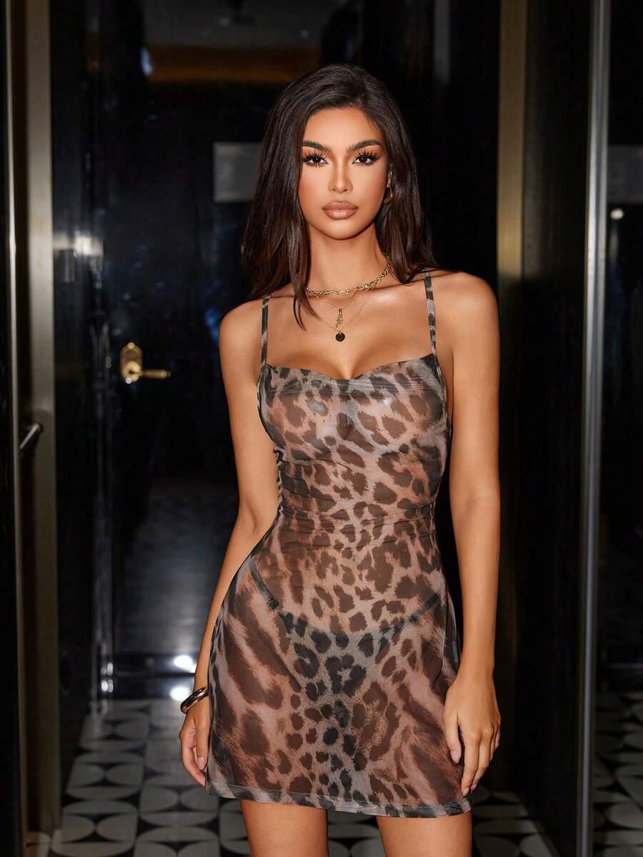 koszula nocna animal print wiązanie