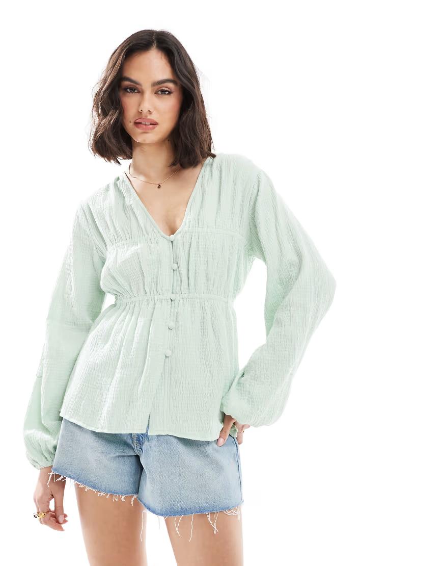 ZIELONA KOSZULA V-NECK GUZIKI