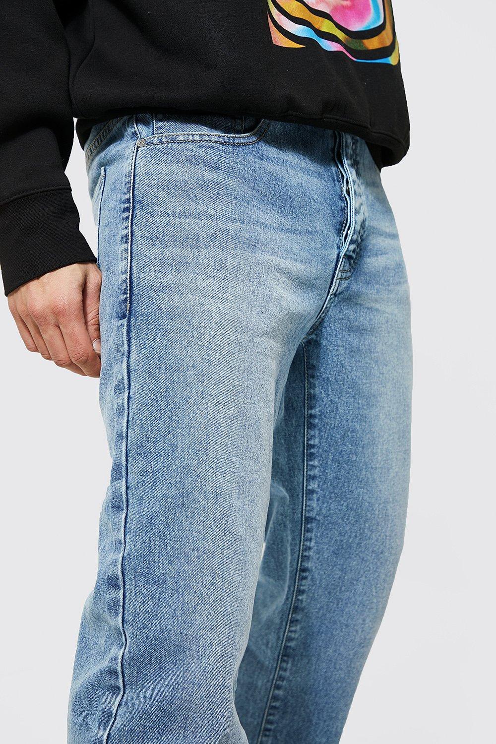 niebieskie proste spodnie jeans kieszenie guziki