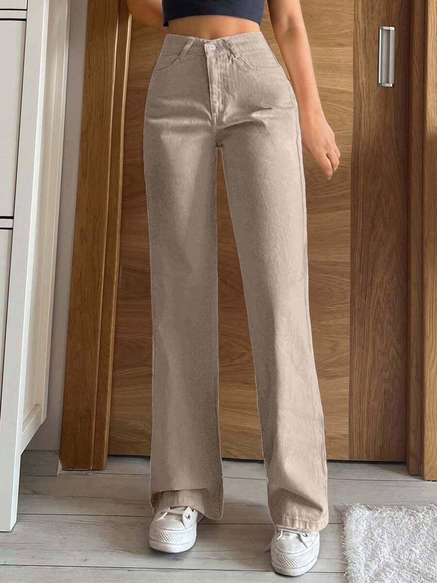 BEŻOWE SPODNIE JEANS 
