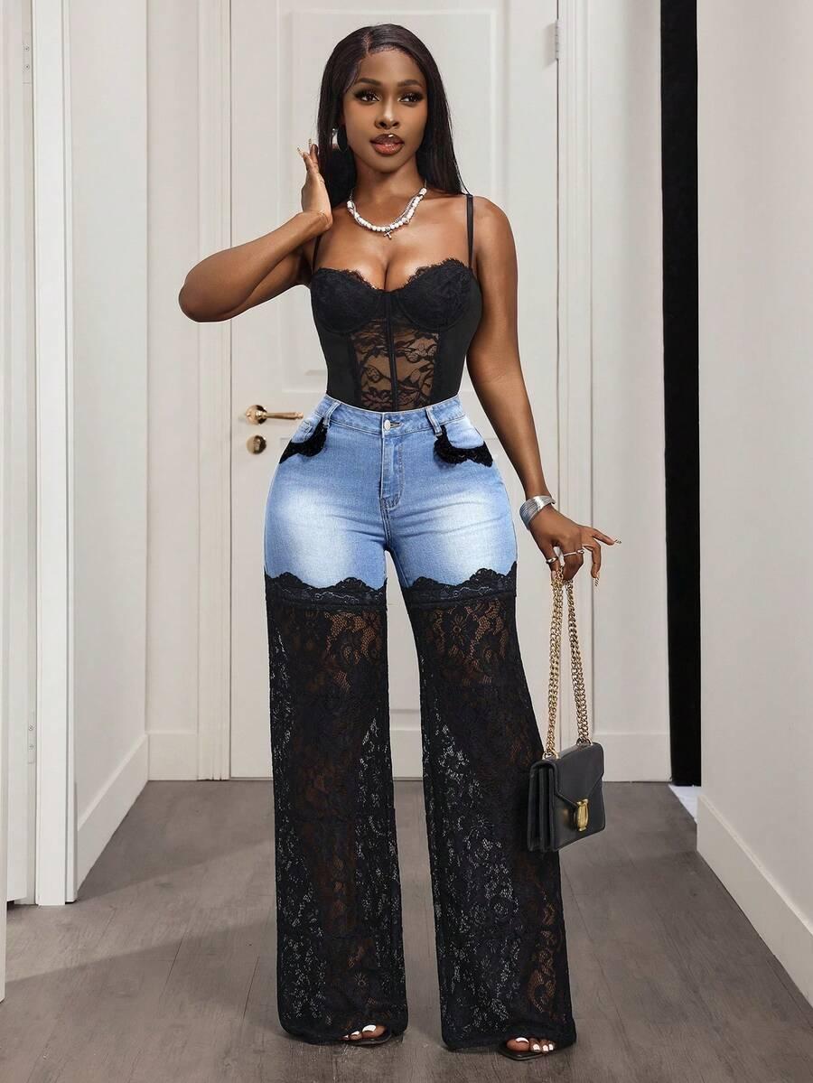 SPODNIE JEANS KORONKA