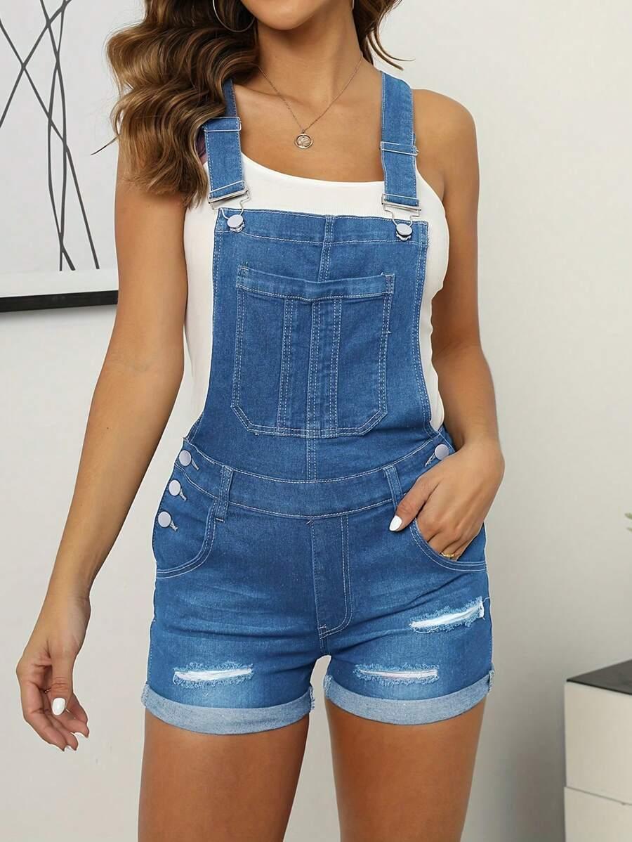 niebieskie ogrodniczki jeans przetarcia 
