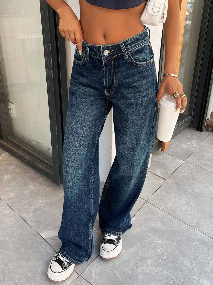 NIEBIESKIE SPODNIE JEANS PROSTA NOGAWKA 