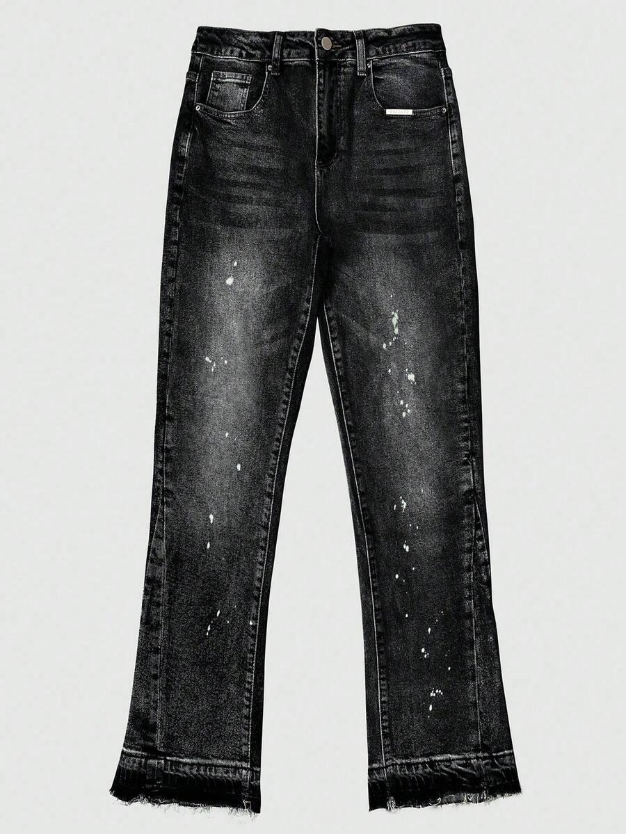 CZARNE SPODNIE JEANS PRINT