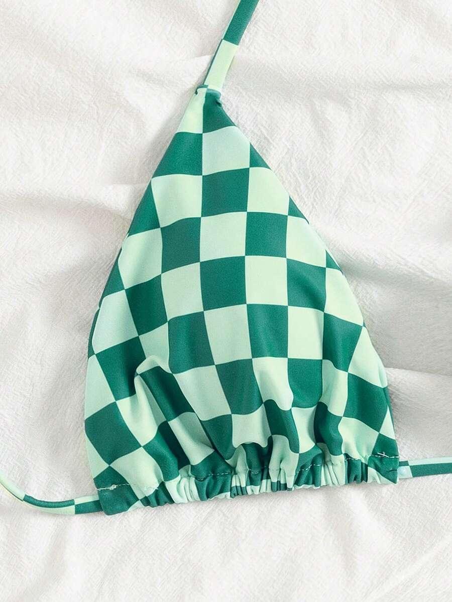dwuczęściowy strój kąpielowy w kratkę