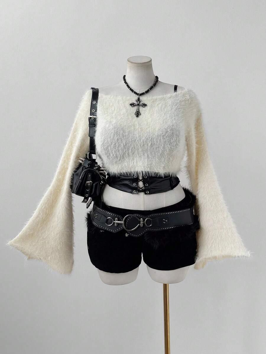 beżowy sweter długi rękaw