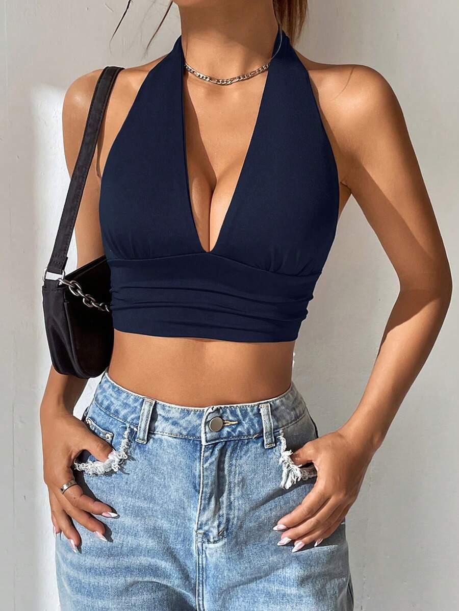 GRANATOWY CROP TOP 