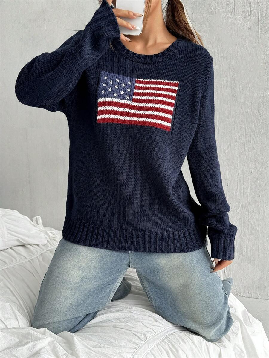 GRANATOWY SWETER FLAGA 