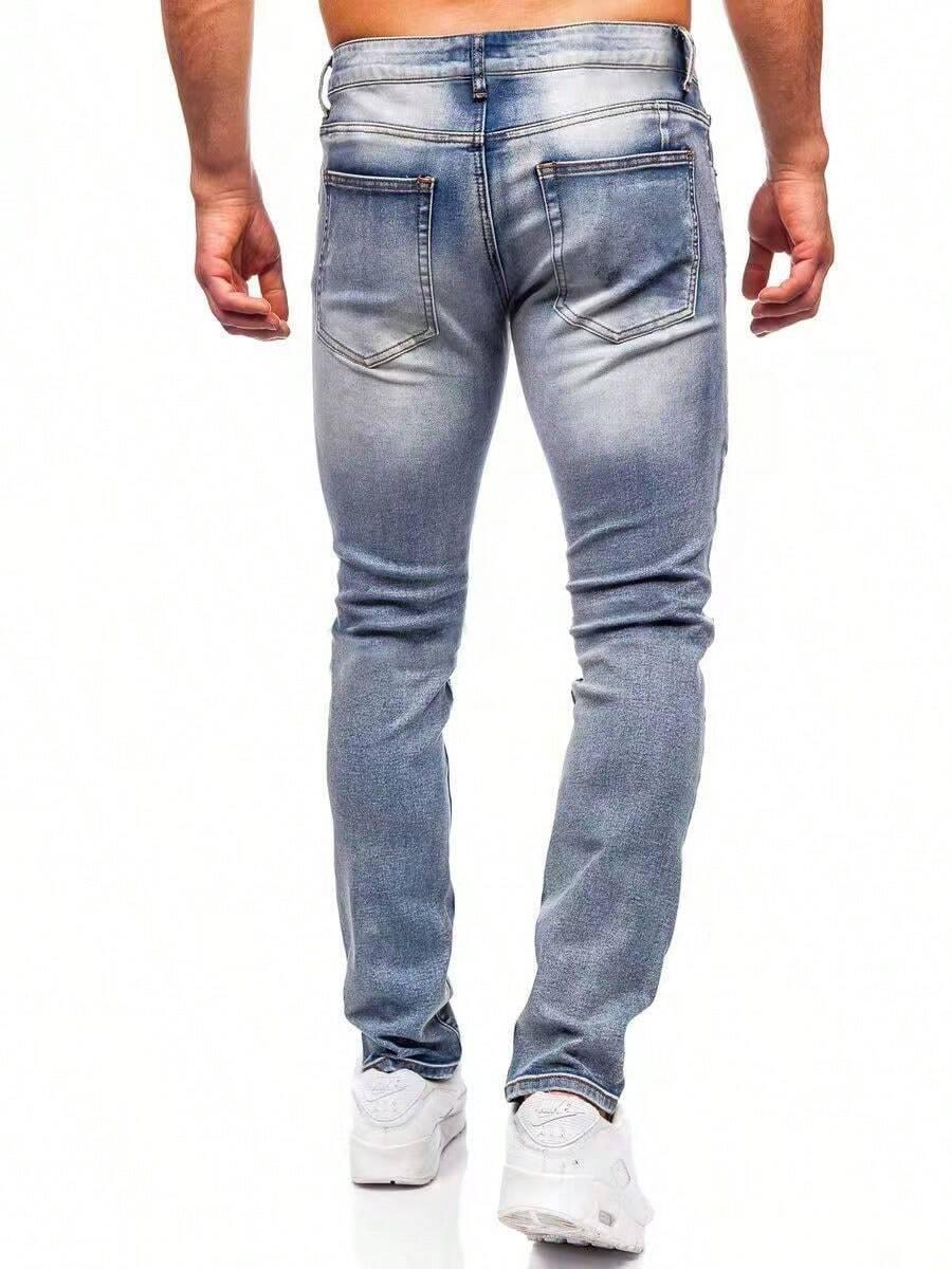 niebieskie zwężane spodnie jeansowe