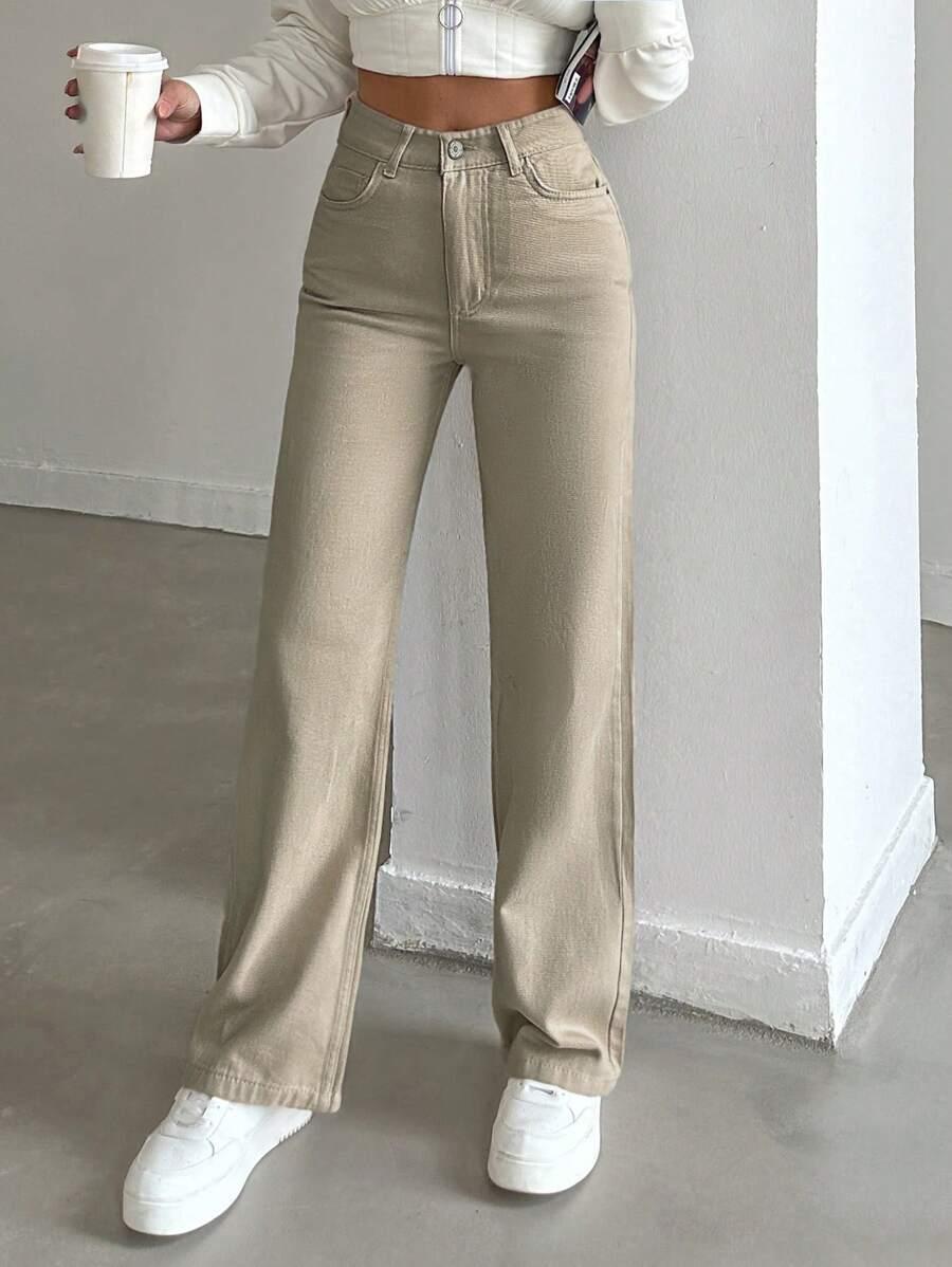 BEŻOWE SPODNIE JEANS