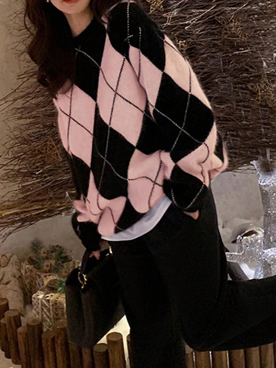 SWETER OVERSIZE WZÓR kontrast