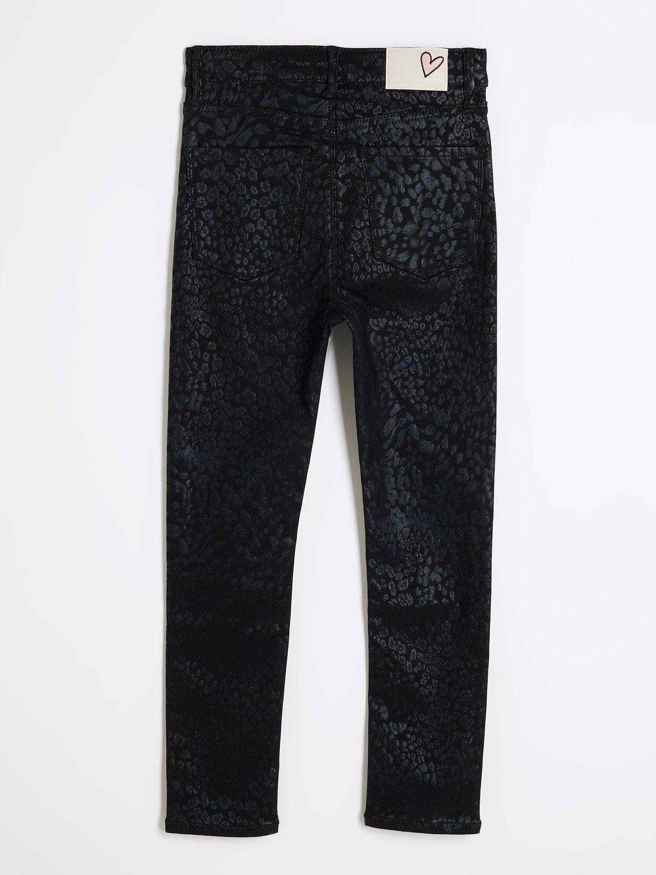RIVER ISLAND JEANSY SKINNY Z NADRUKIEM W PANTERKĘ