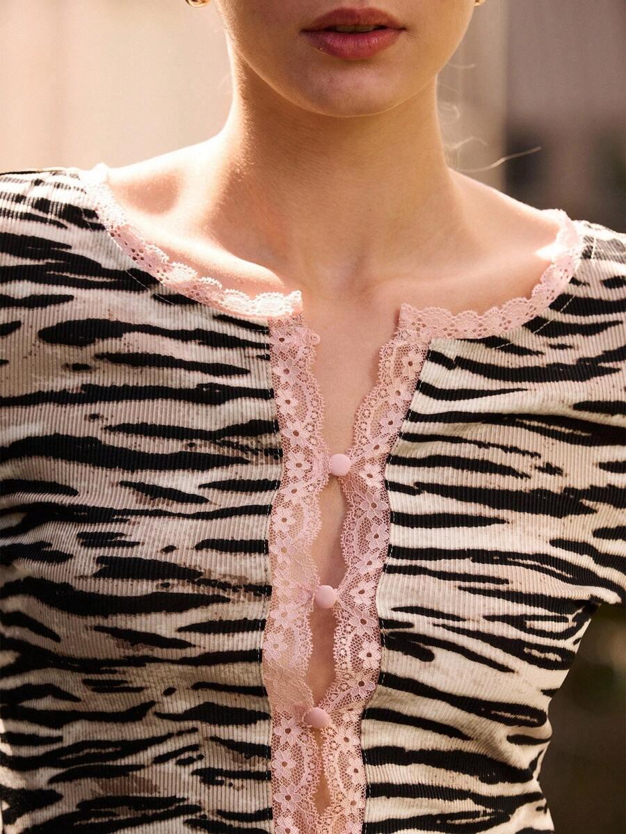 bluzka koronka animal print