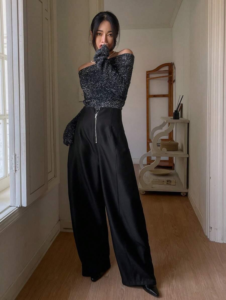 CZARNE SPODNIE CASUAL ZAMEK