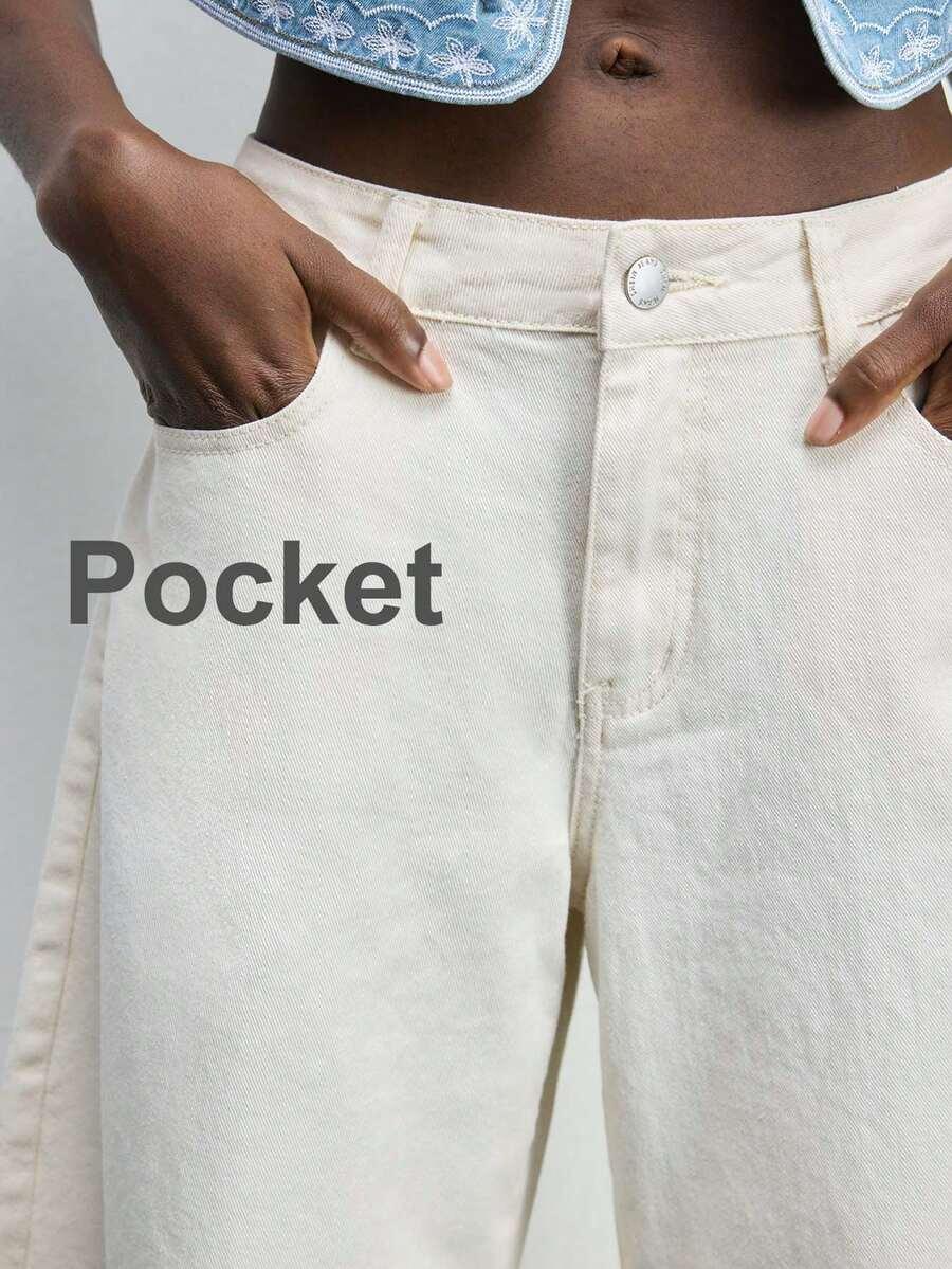 KREMOWE SPODNIE JEANS