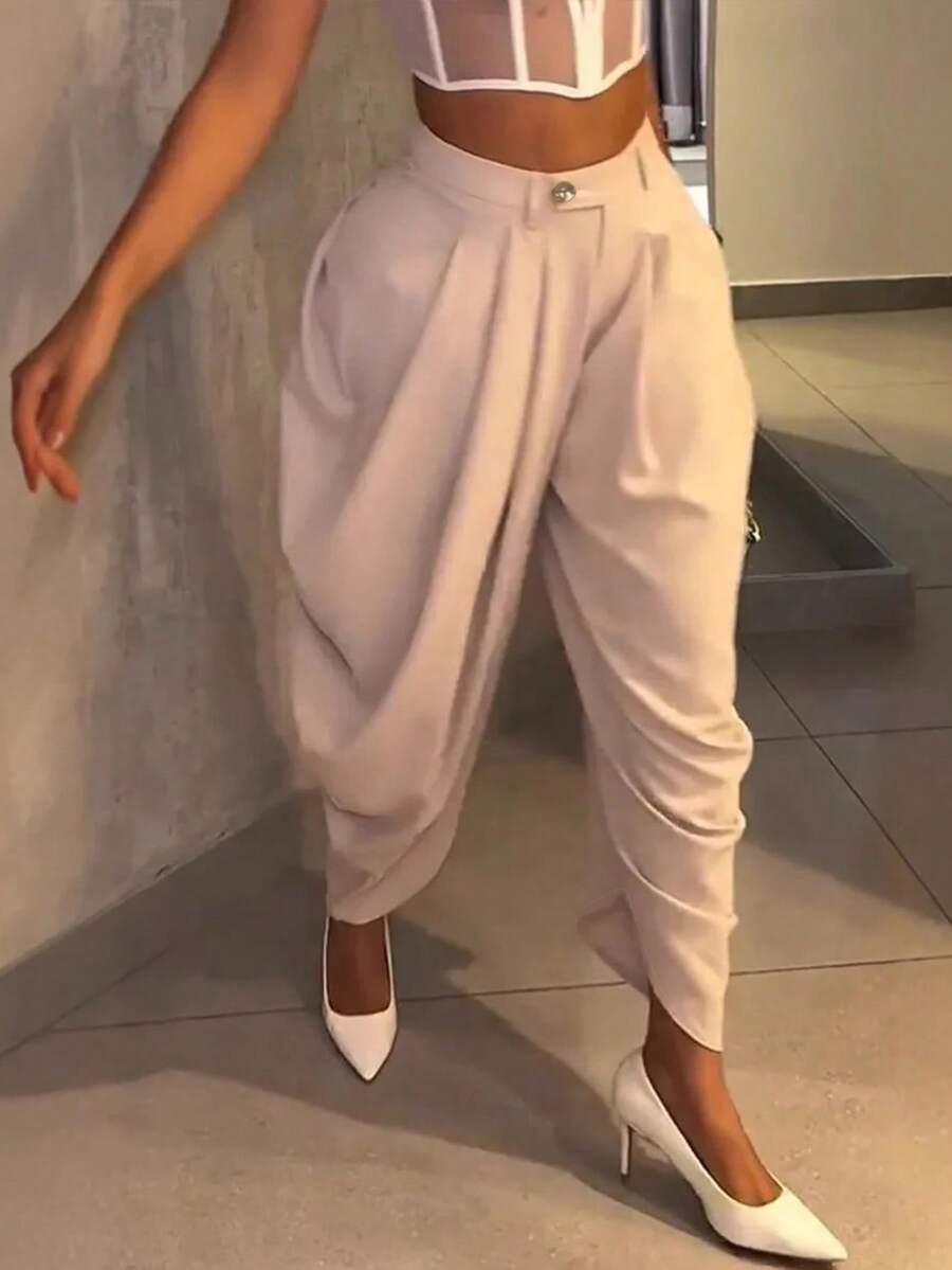 bezowe spodnie wysoki stan 