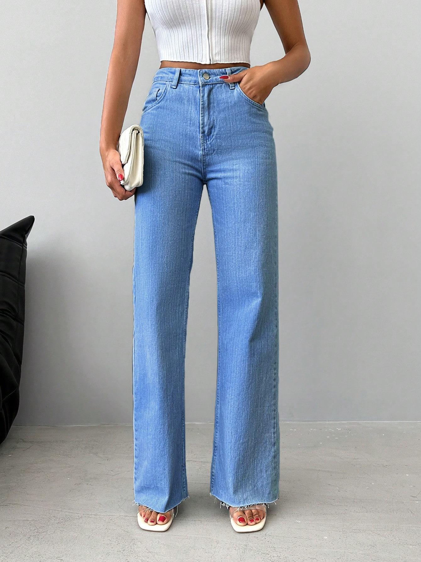 proste spodnie jeans wysoki stan kieszenie