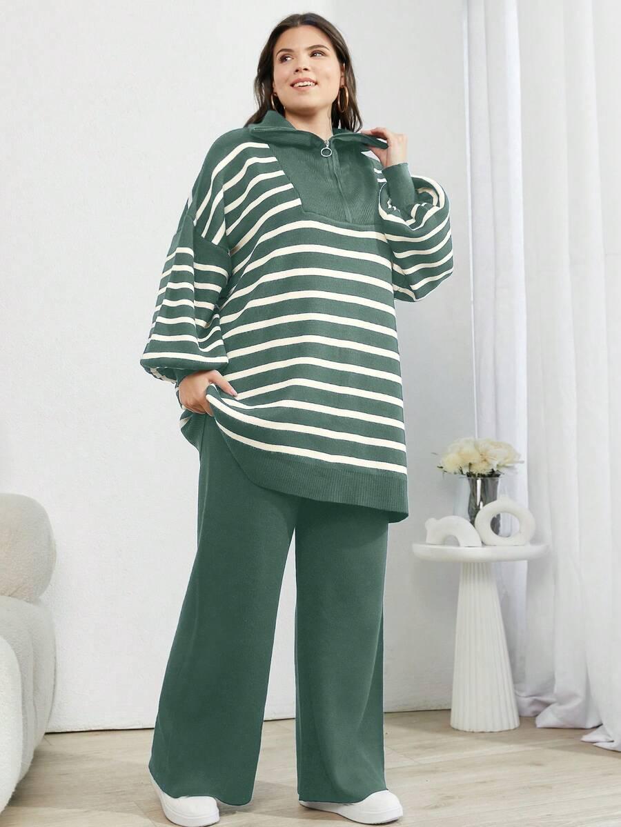 zielony sweter w paski