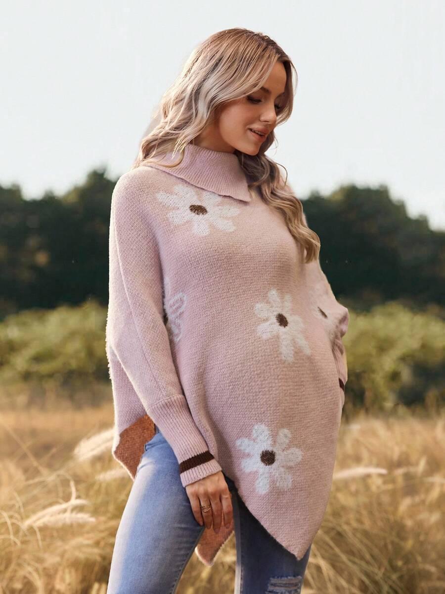 różowy sweter wzór kwiaty