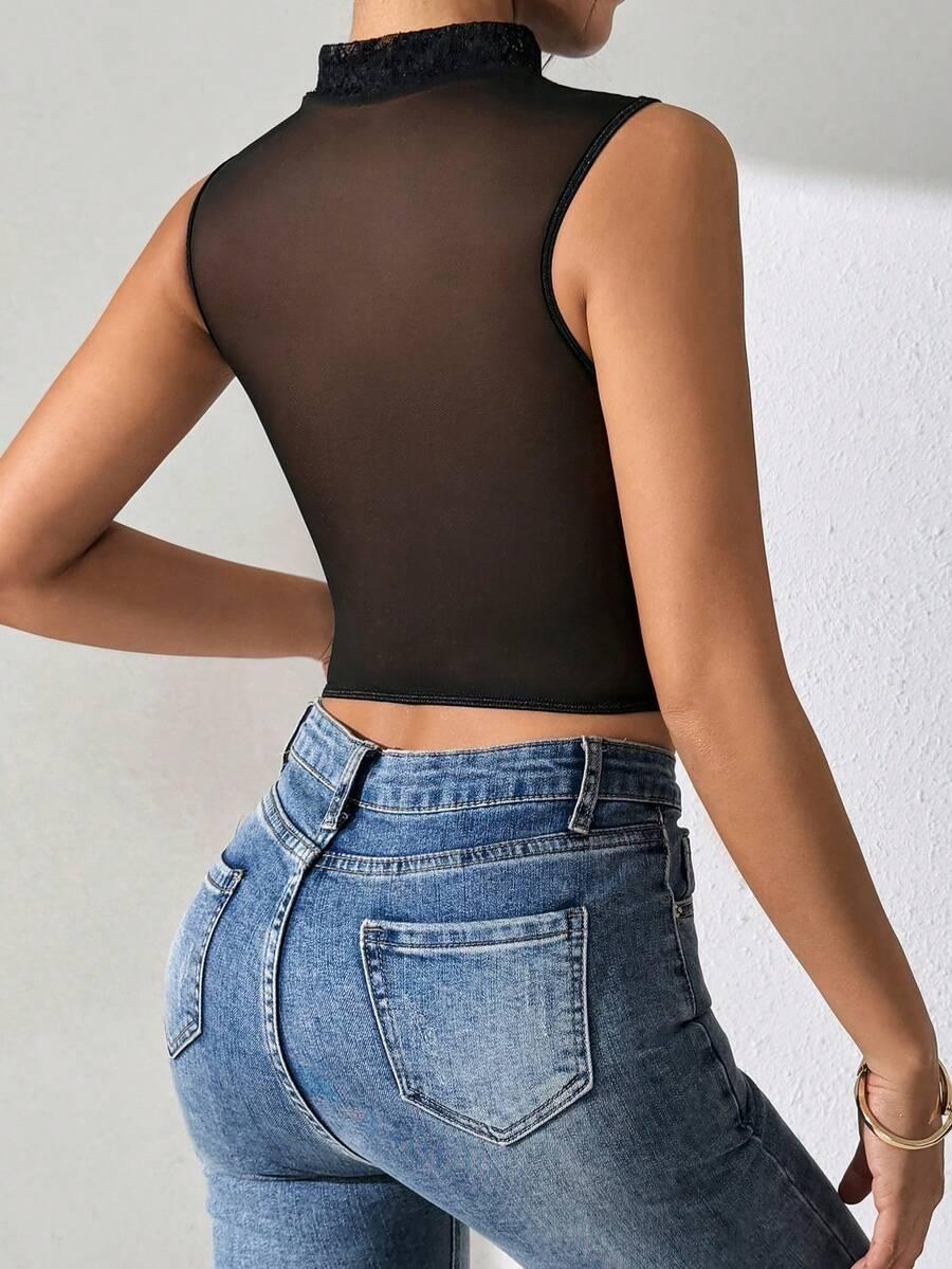 czarny top koronka