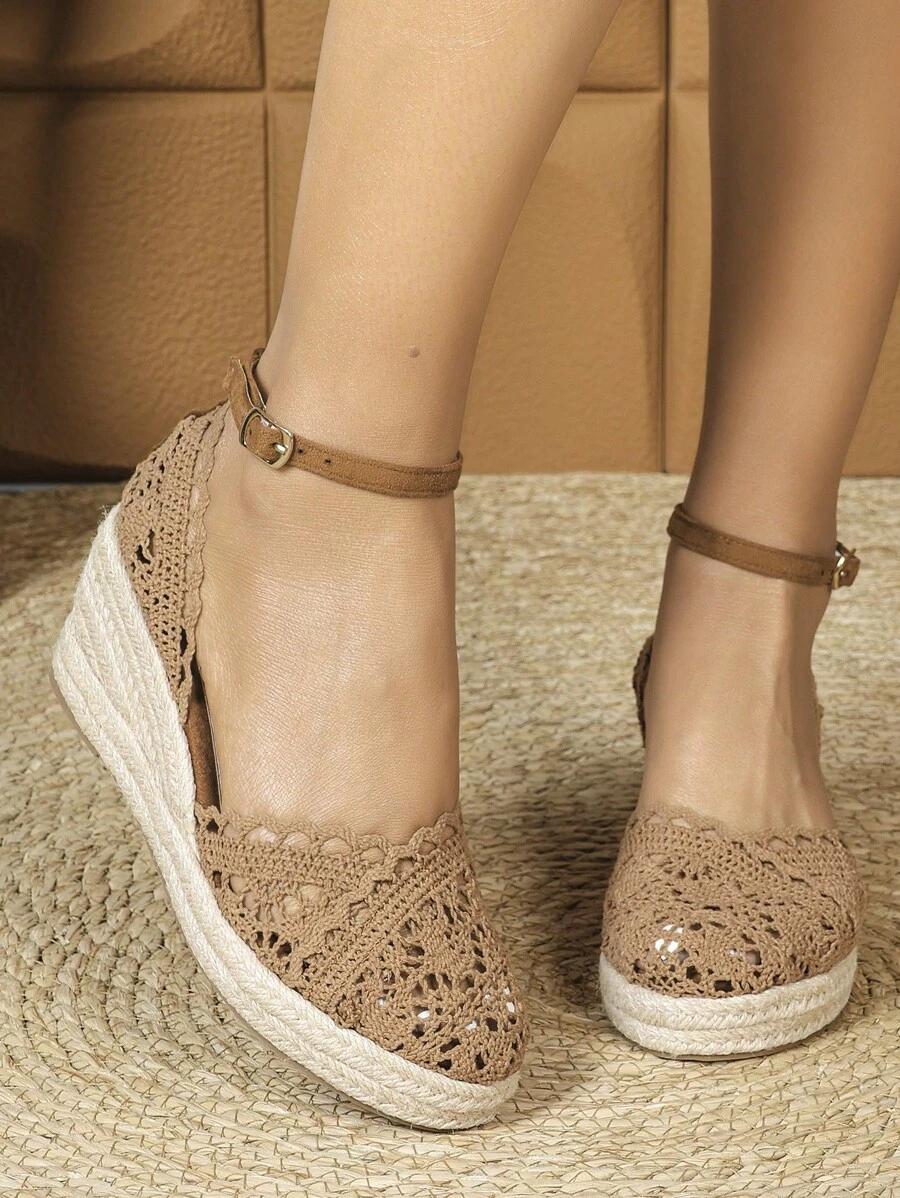 brązowe espadryle koturn 