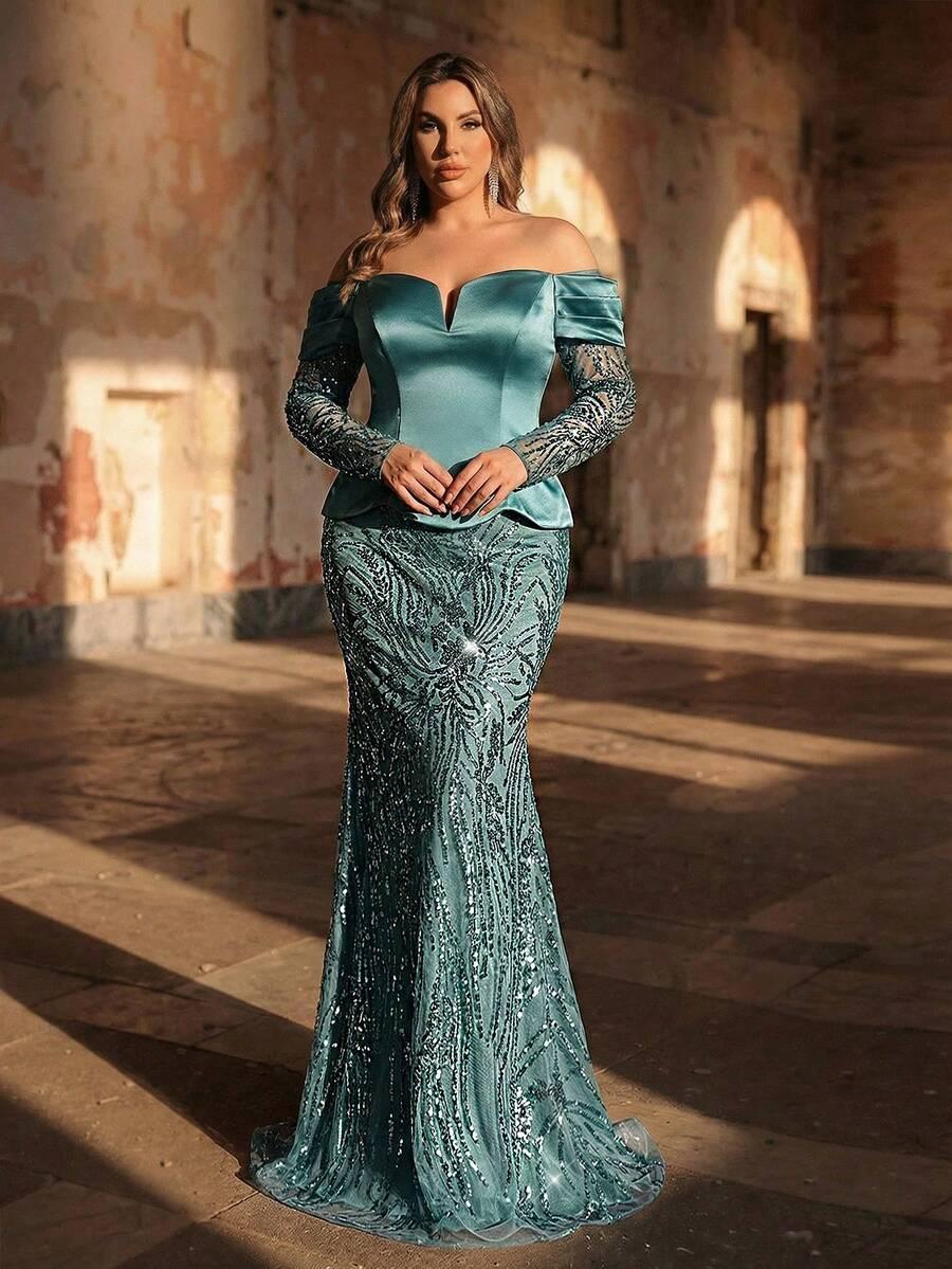NIEBIESKA MAXI SUKIENKA POŁYSK