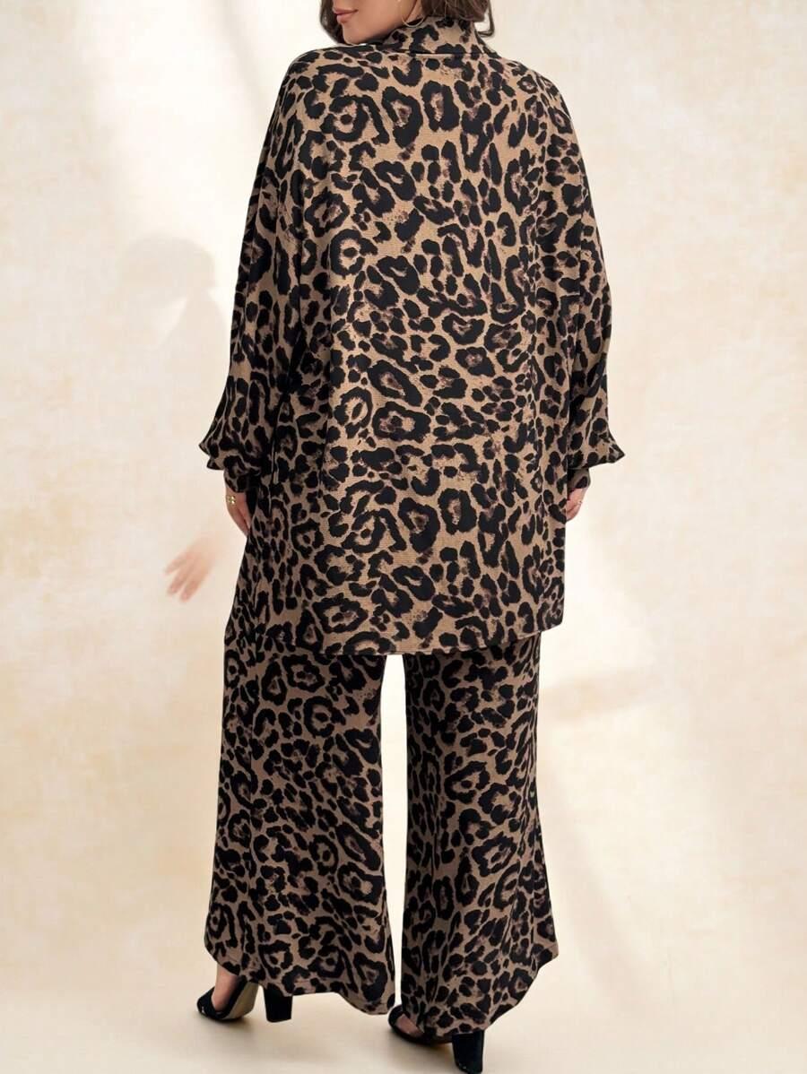 komplet spodnie koszula animal print