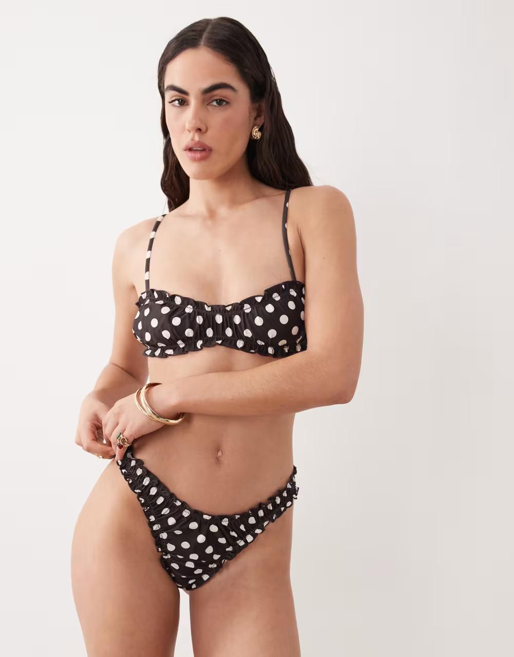 brązowy dół od bikini w groszki