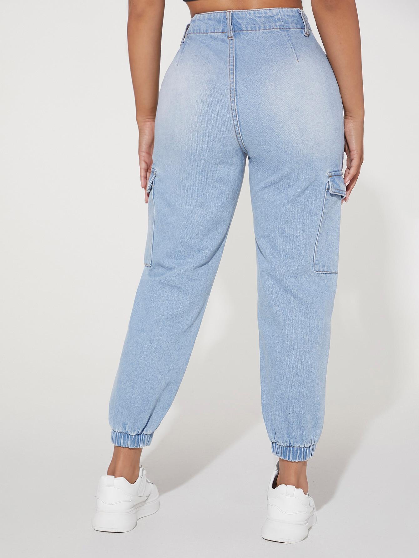 niebieskie spodnie jeans bojówki