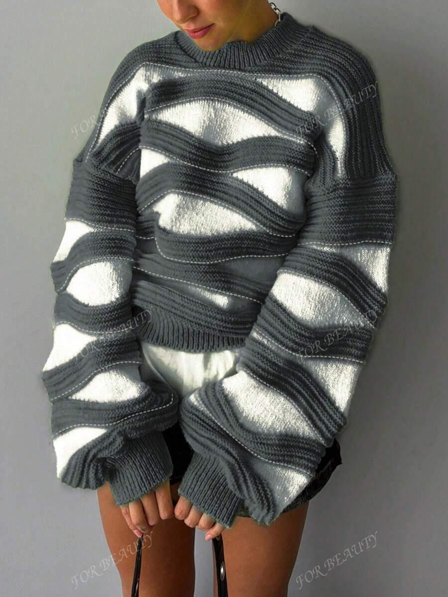 DZIANINOWY SWETER KONTRAST