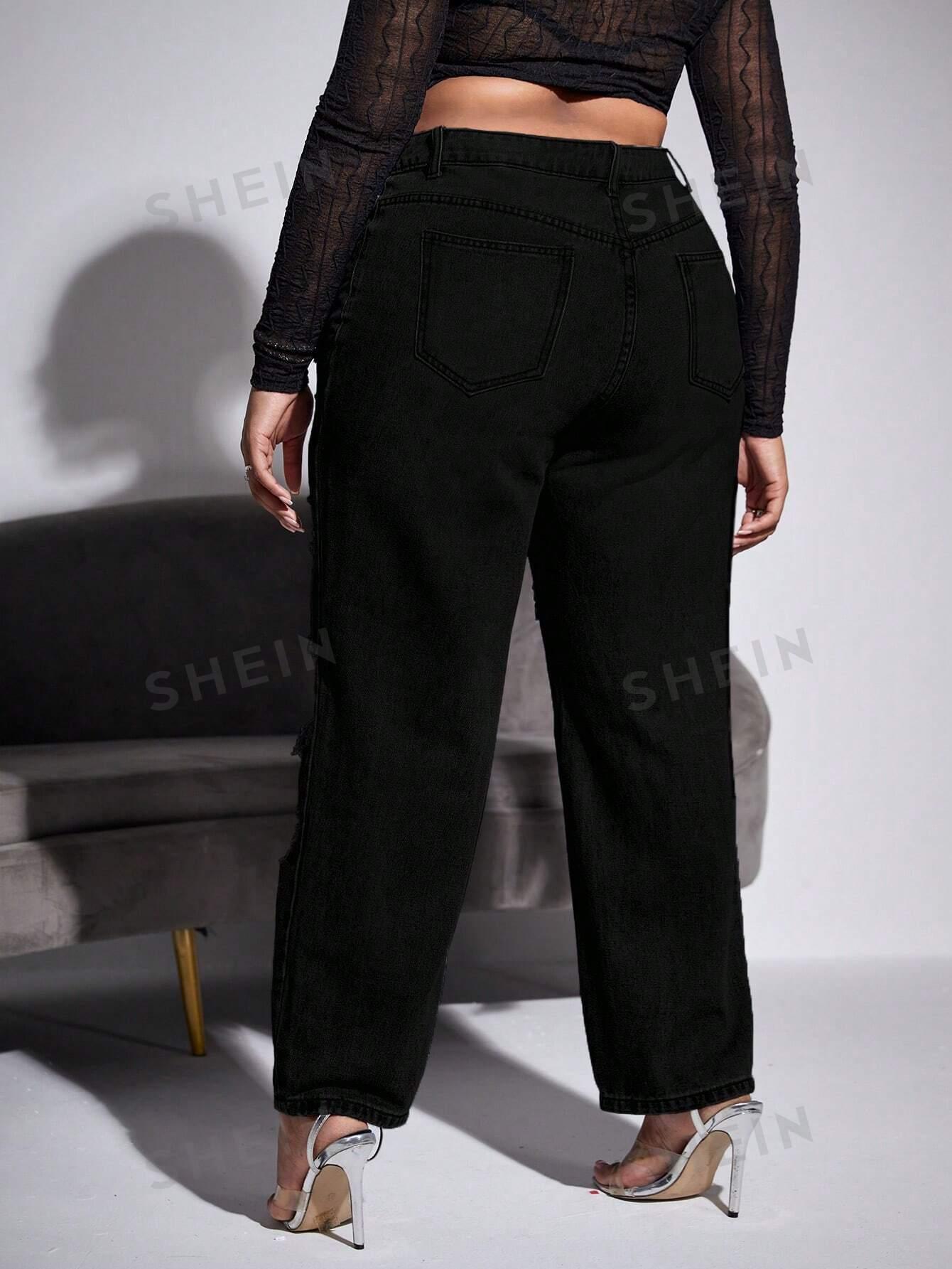 CZARNE SPODNIE JEANSOWE RIPPED