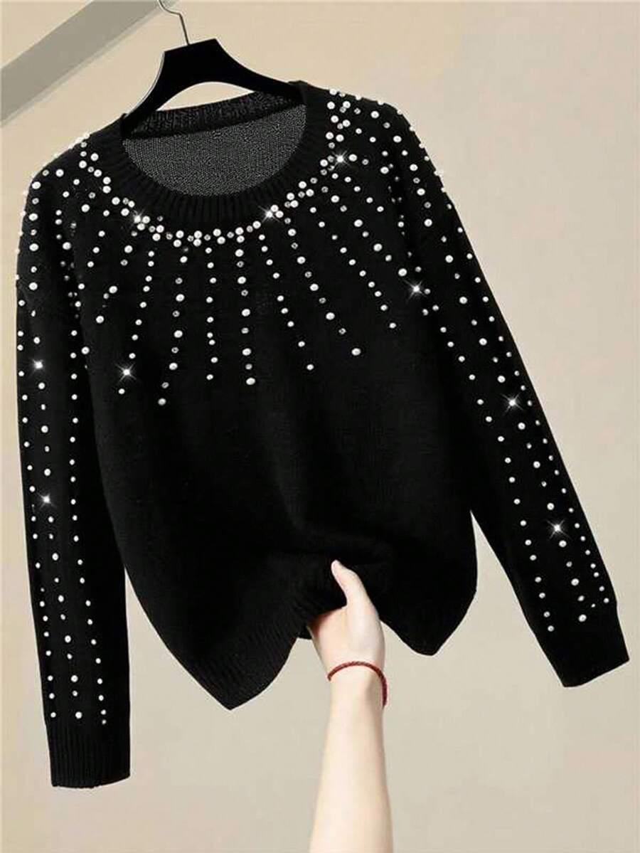czarny sweter zdobienie 