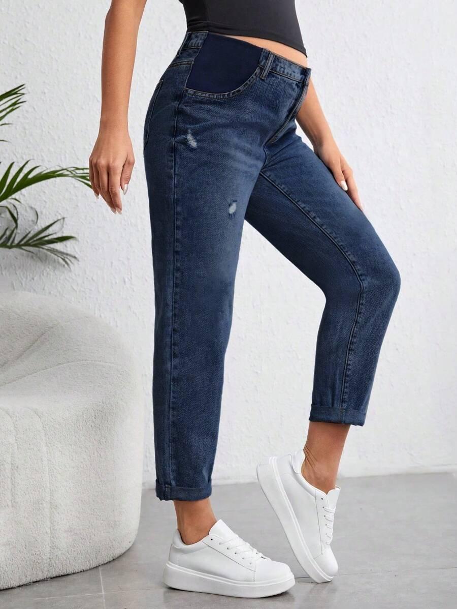 CIĄŻOWE SPODNIE JEANS ripped