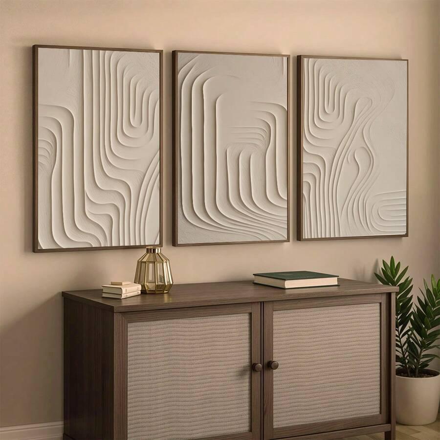 MINIMALISTYCZNY BEŻOWY PLAKAT 3D 3-PACK