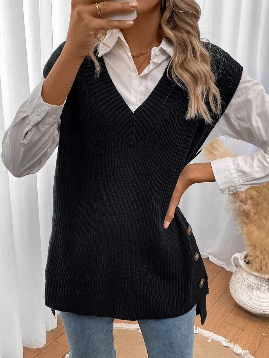 CZARNY SWETER BEZ RĘKAWÓW