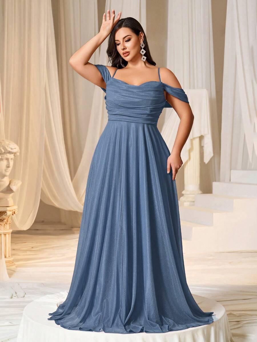 niebieska maxi sukienka połysk