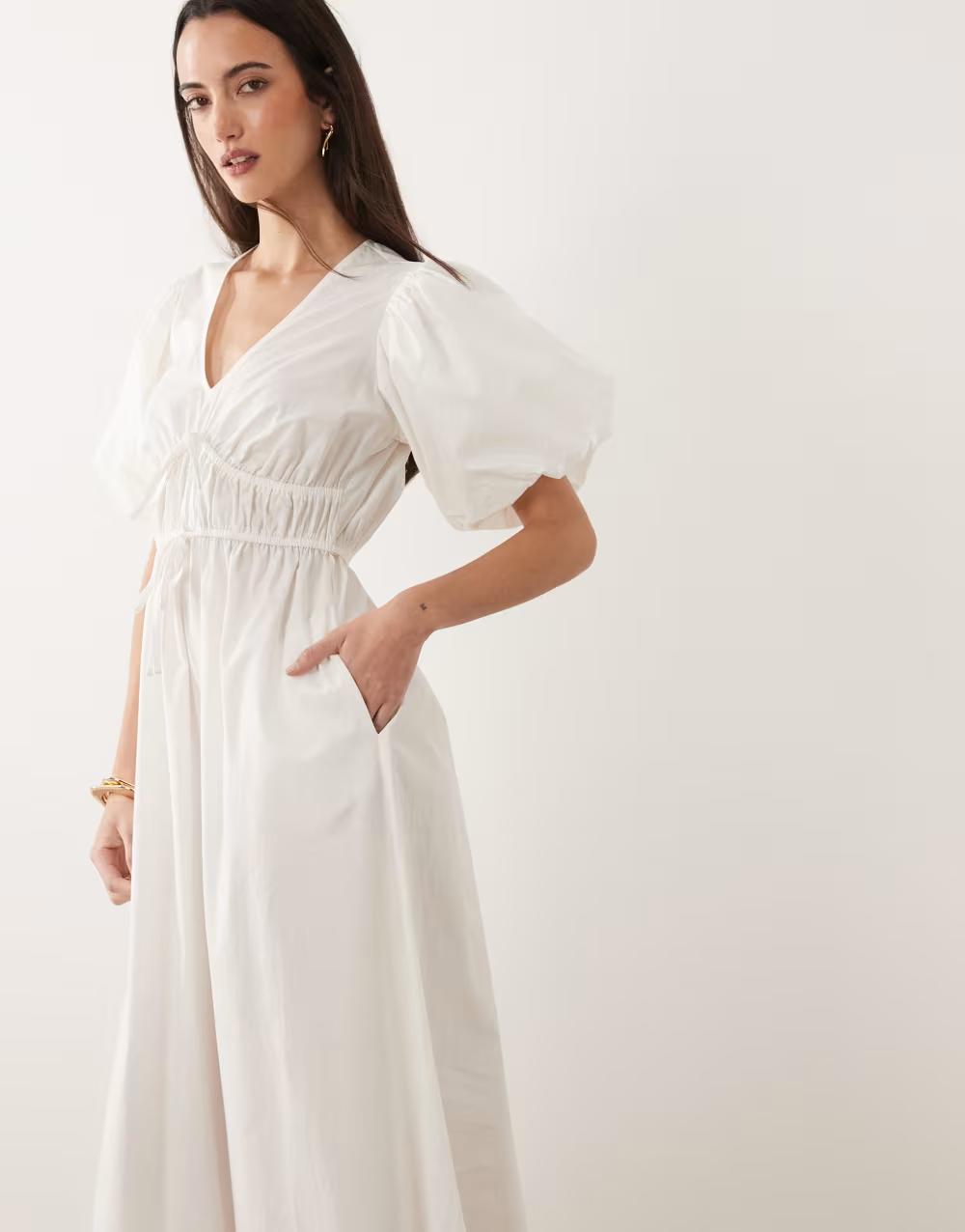 BIAŁA MIDI SUKIENKA V NECK