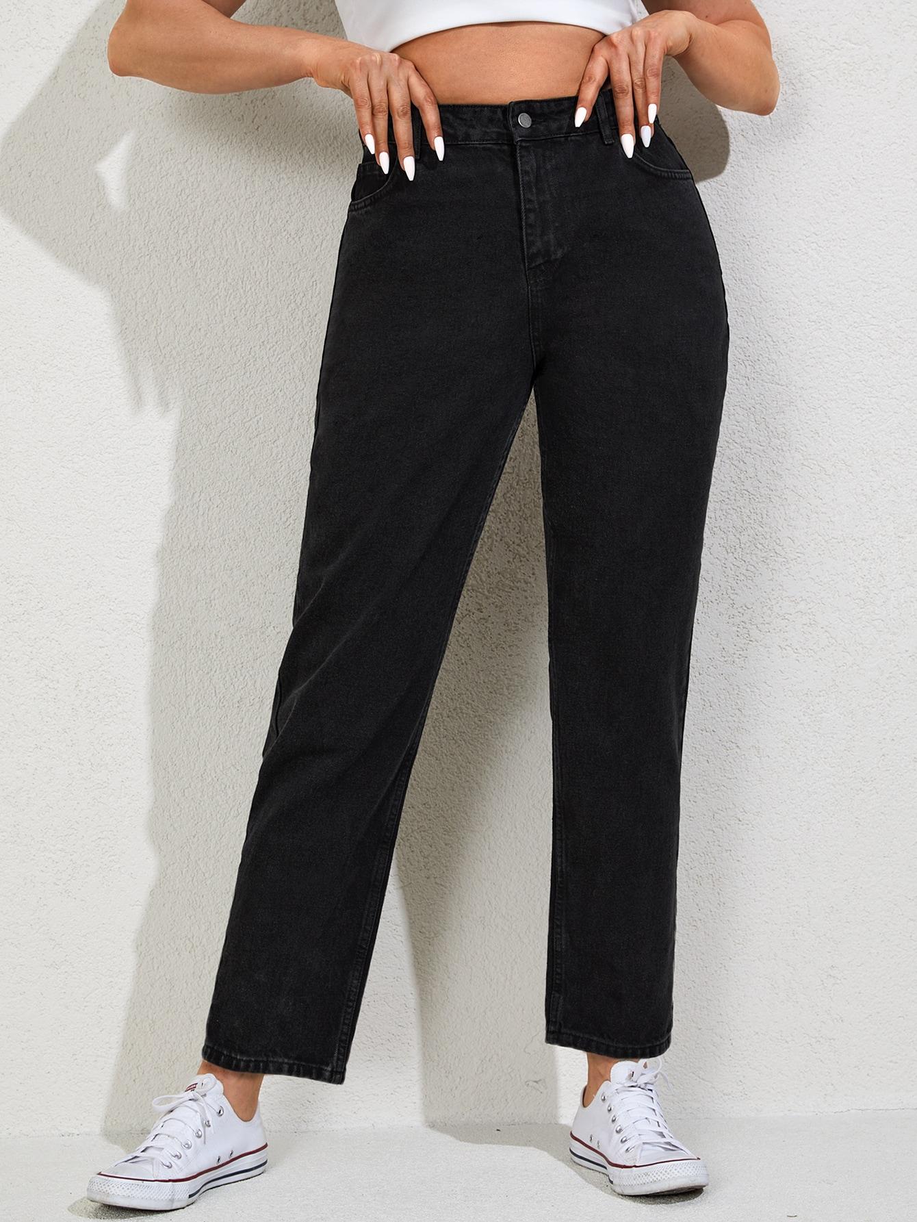 CZARNE JEANSY Z WYSOKIM STANEM PROSTE NOGAWKI 