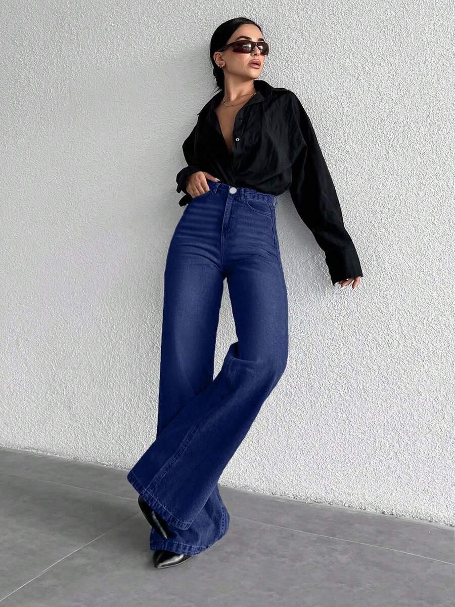 niebieskie spodnie jeans wysoki stan