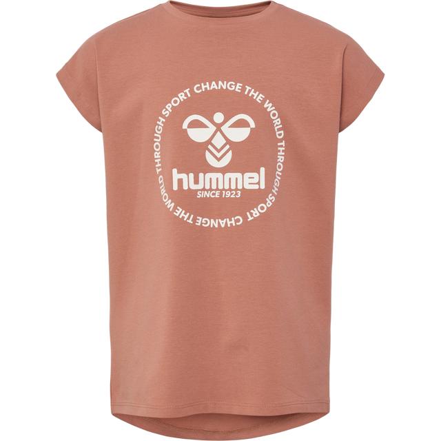 BRĄZOWY KLASYCZNY T-SHIRT NADRUK LOGO