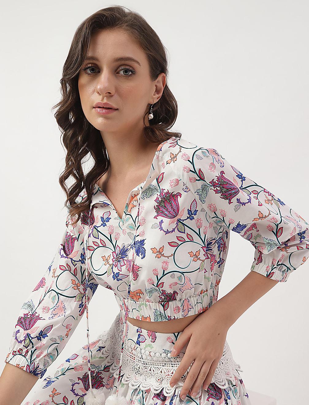 BLUZKA V-NECK WZÓR KWIATY T43-4553K-A4