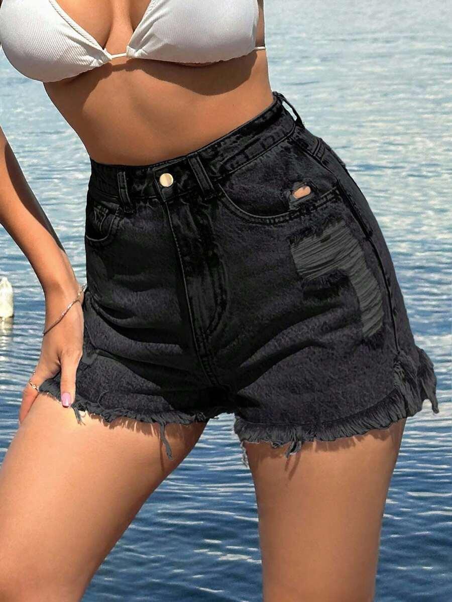 krótkie spodenki jeans ripped