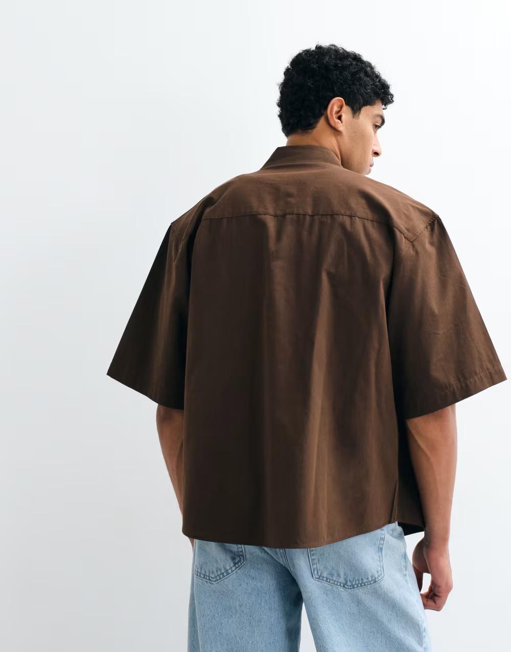 brązowa koszula z krótkim rękawem guziki oversize