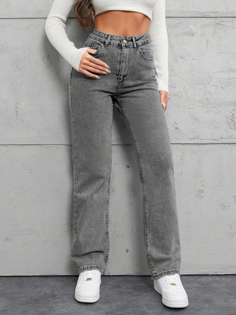 szare spodnie jeans wysoki stan