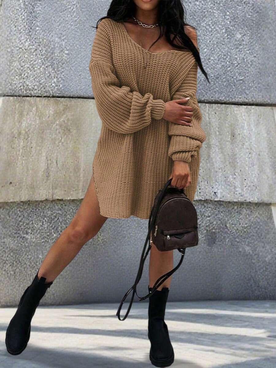 DZIANINOWA MINI SUKINEKA V NECK